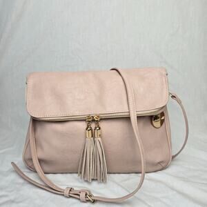 Mali + Lili Crossbody Bag Pink Faux Leather Magnetic Flap w/ Zipper Closure EUC